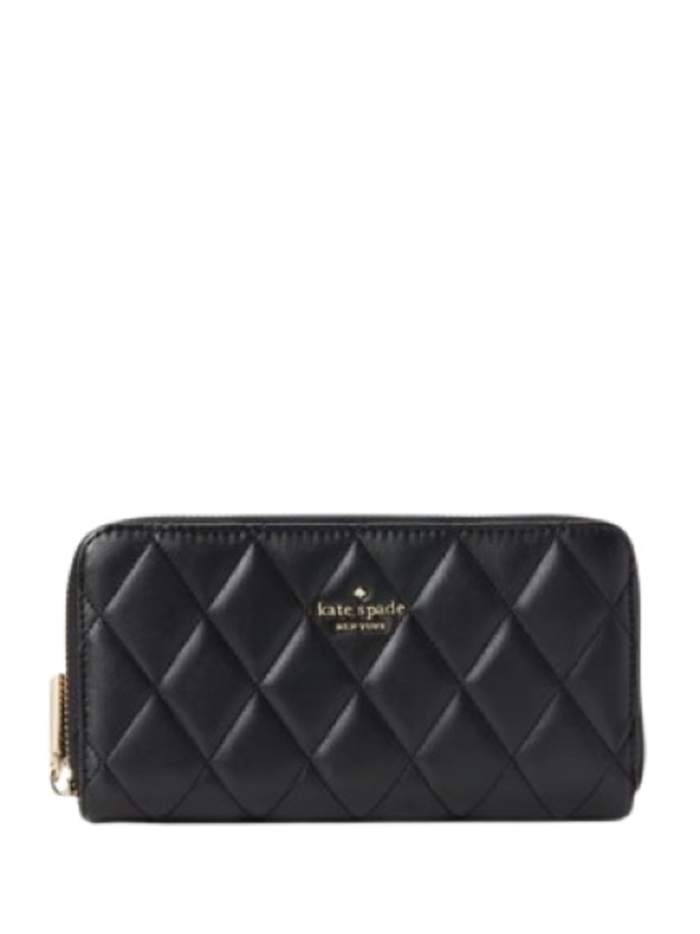 NWOT kate spade Black Quilted Zip-Around Wallet with Gold Hardware